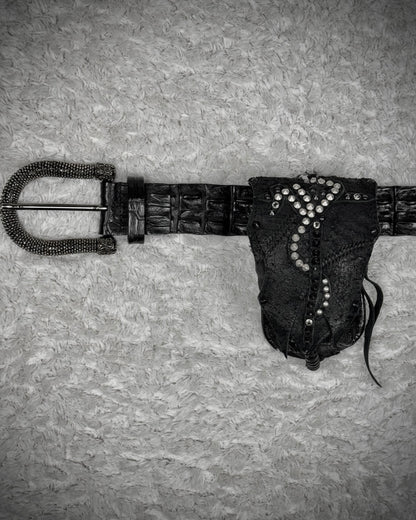 KMRii Cross Serpent Studded Scar Stitched Leather Pouch