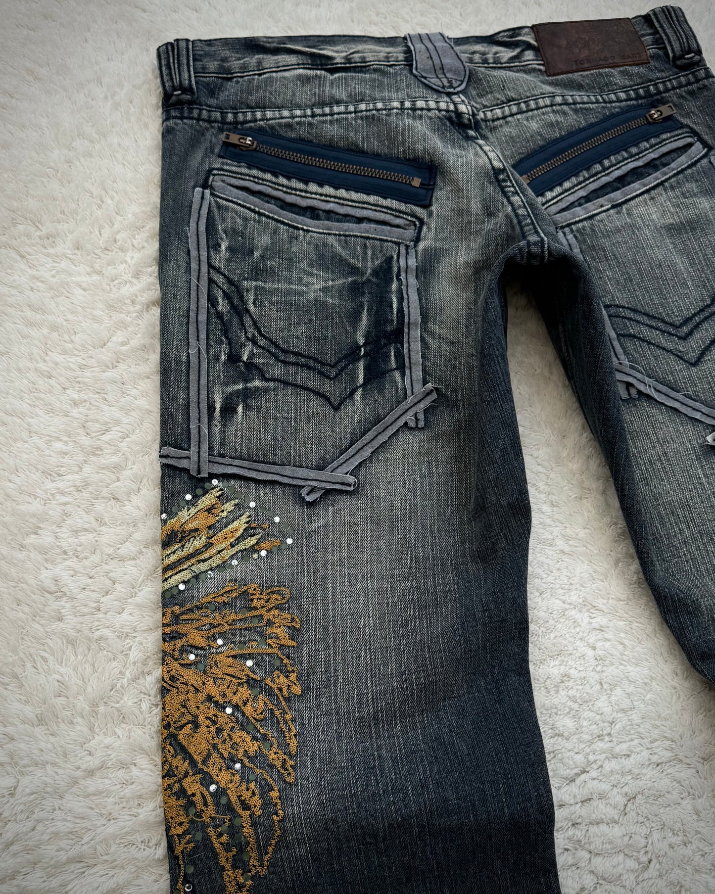 Tornado Mart Tribe Skull Embroidery Flared Jeans
