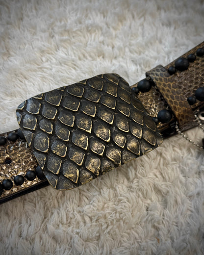 Diavlo Python Buckle & Textured Studded Leather Belt