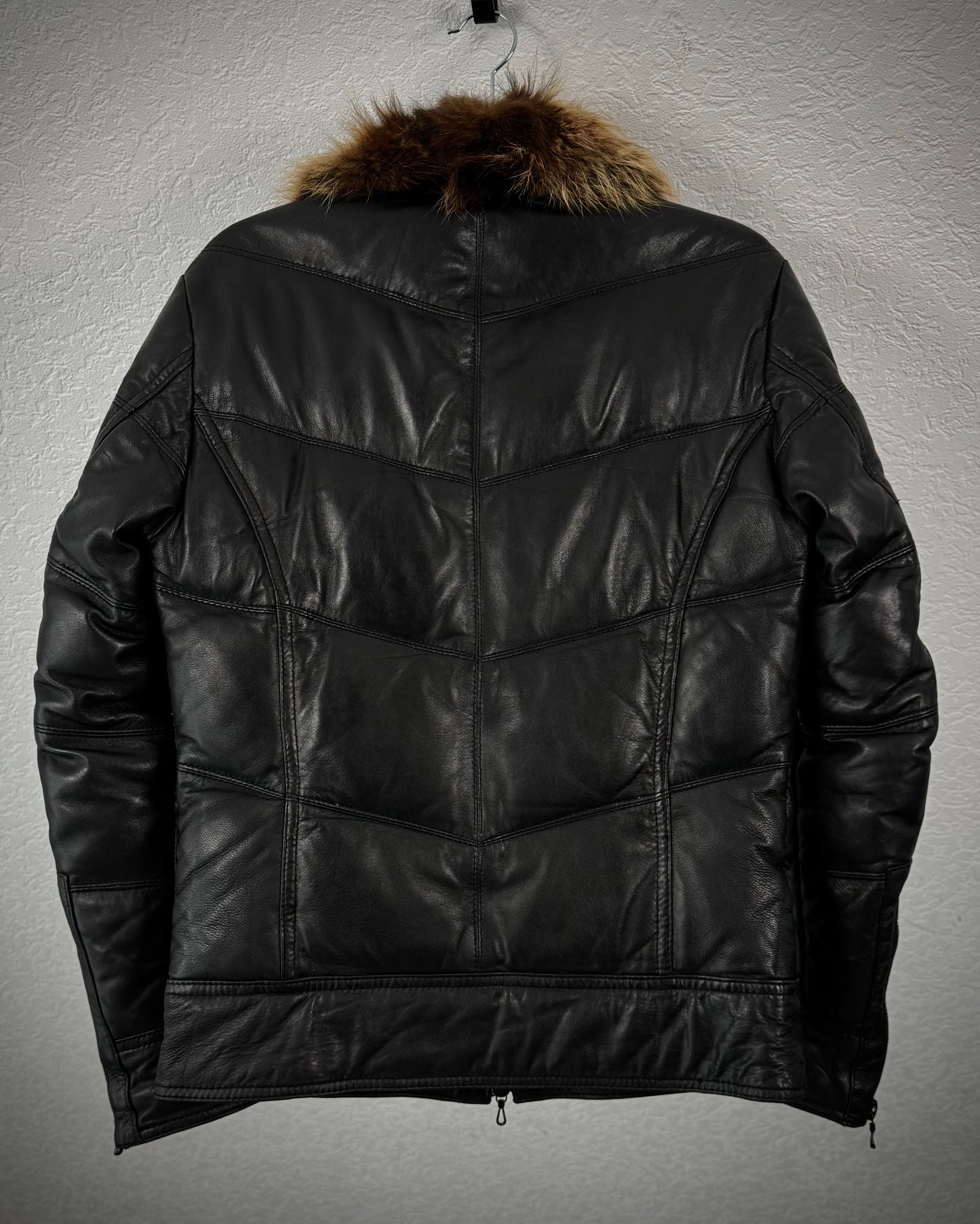 Shellac Fur Collar Leather Puffer Jacket