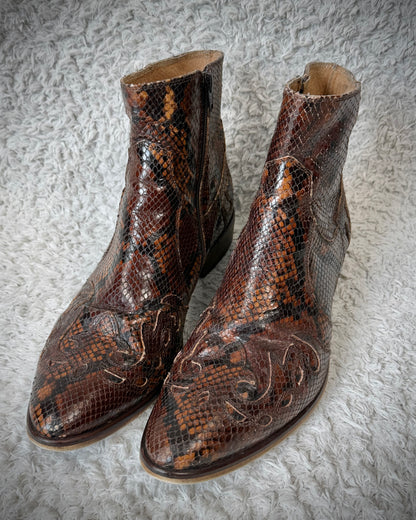 Italian Python Textured Western Leather Boots