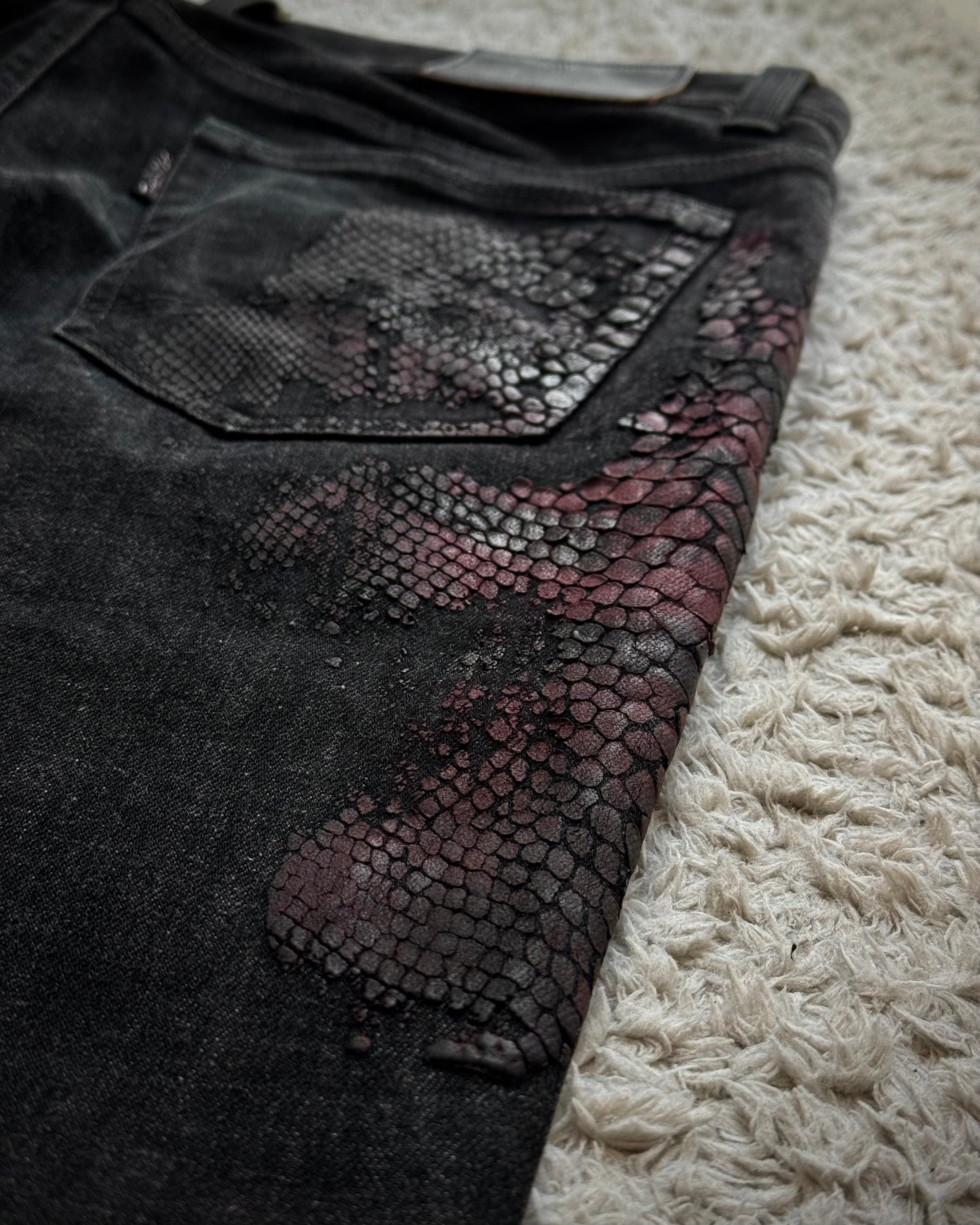 Tornado Mart 3D Python Coated Flared Jeans