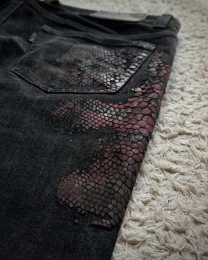 Tornado Mart 3D Python Coated Flared Jeans