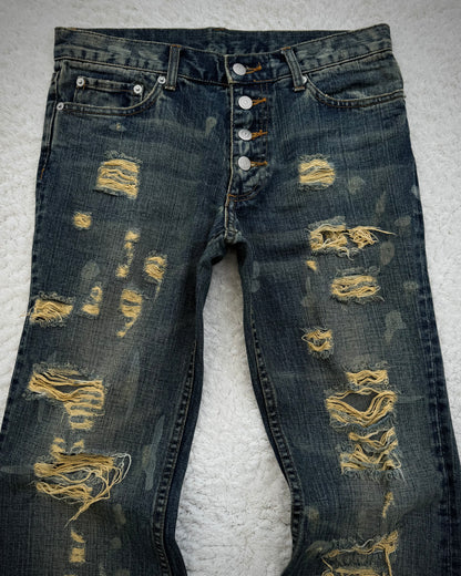 Tornado Mart Mud Washed Crash Distressed Flared Jeans