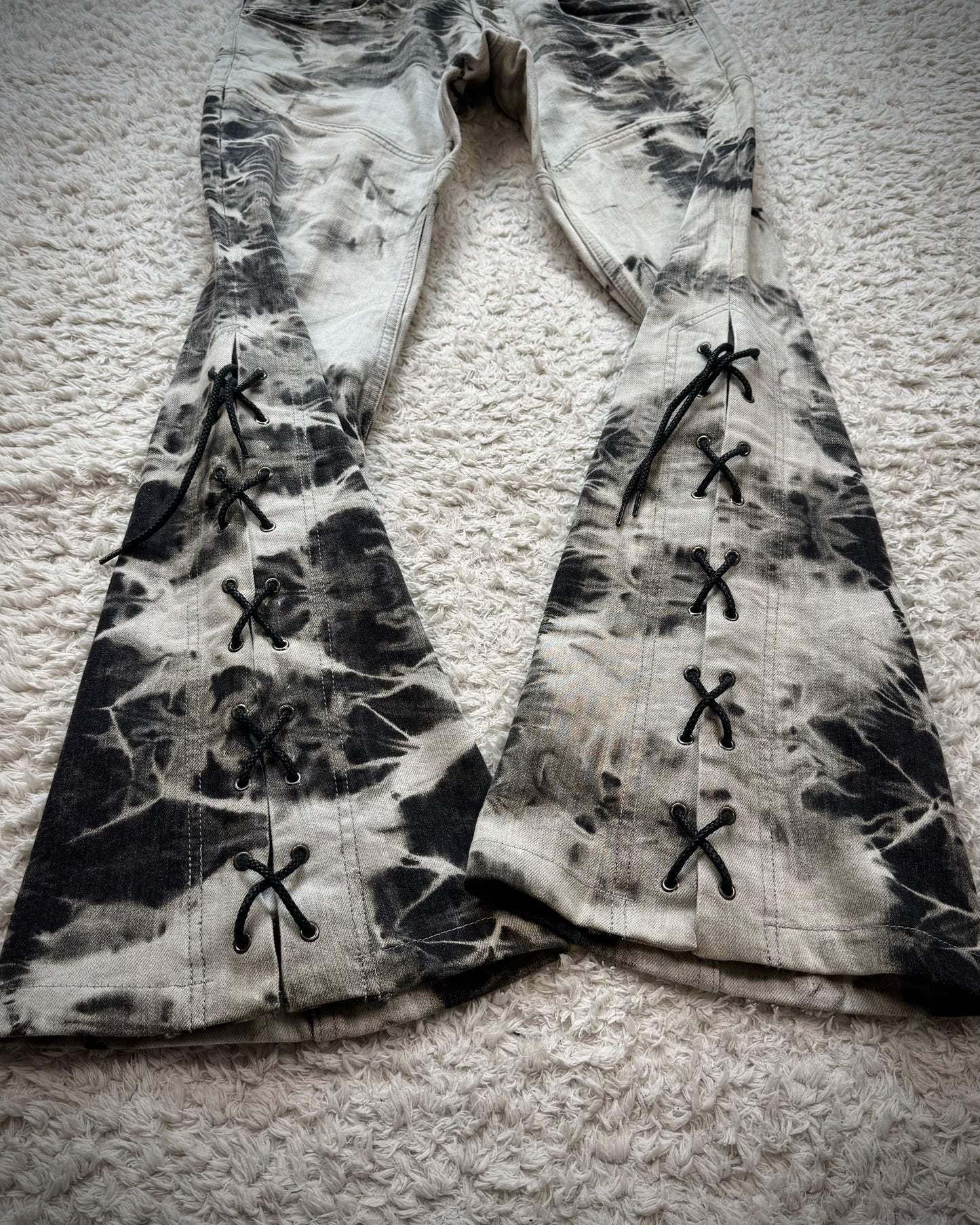Tornado Mart Smoke Washed Lace Up Flared Jeans