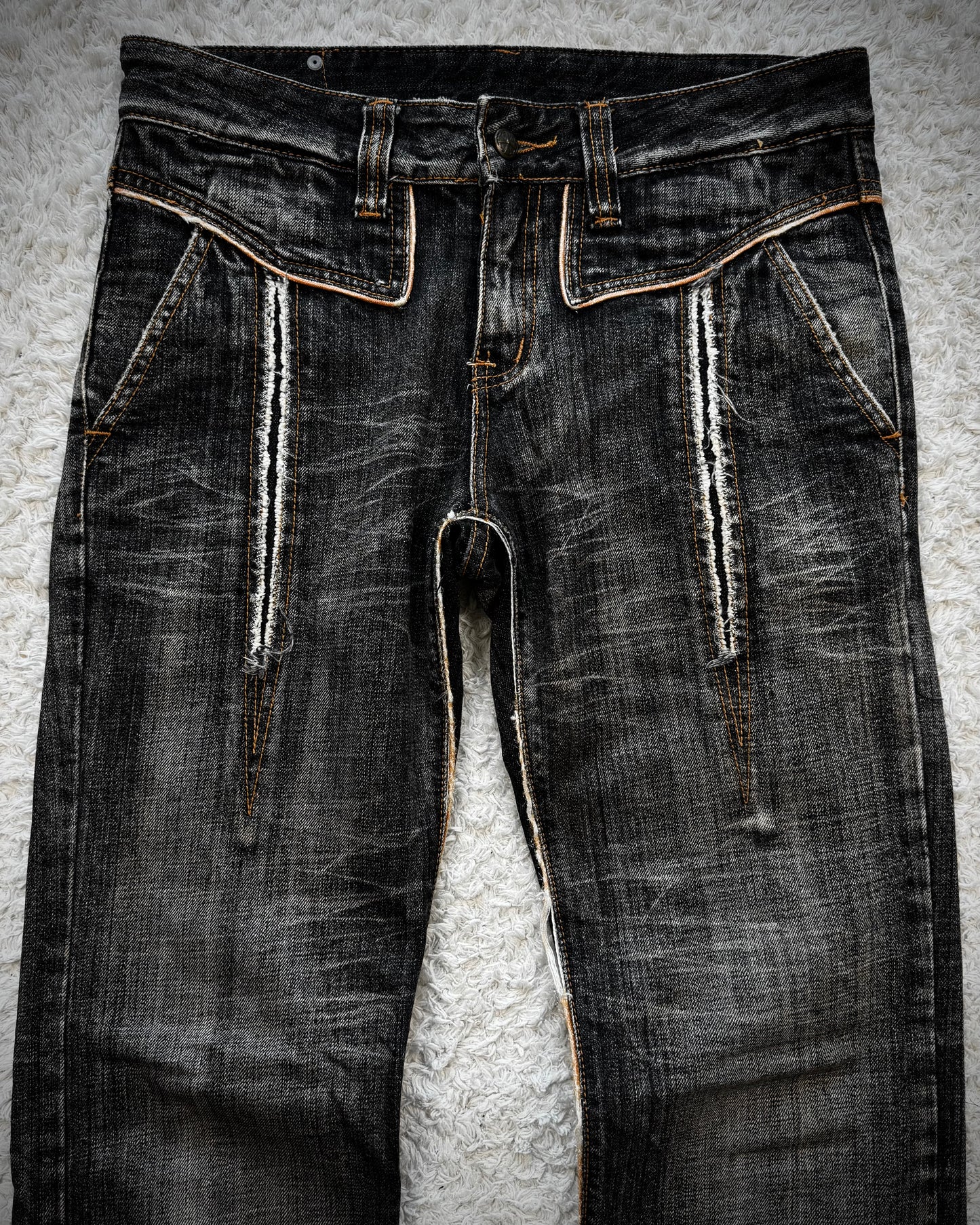Semantic Design Slashed Whisker Washed Flared Jeans