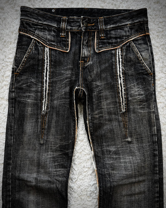 Semantic Design Slashed Whisker Washed Flared Jeans
