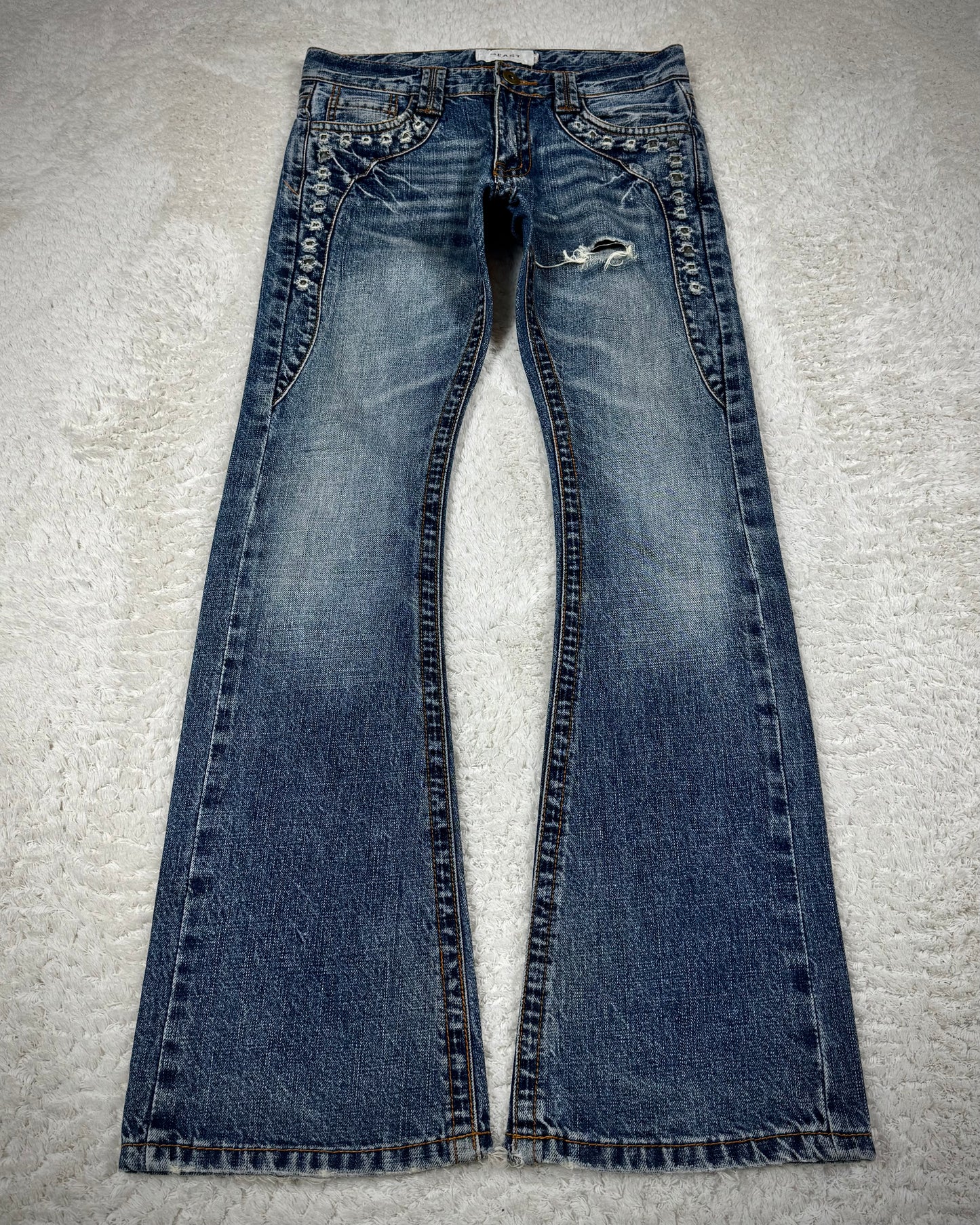 Beast Studded Distressing Flared Jeans