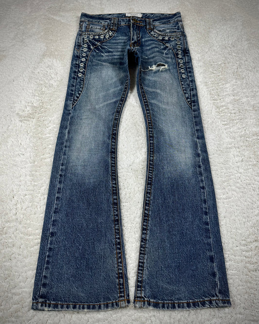 Beast Studded Distressing Flared Jeans