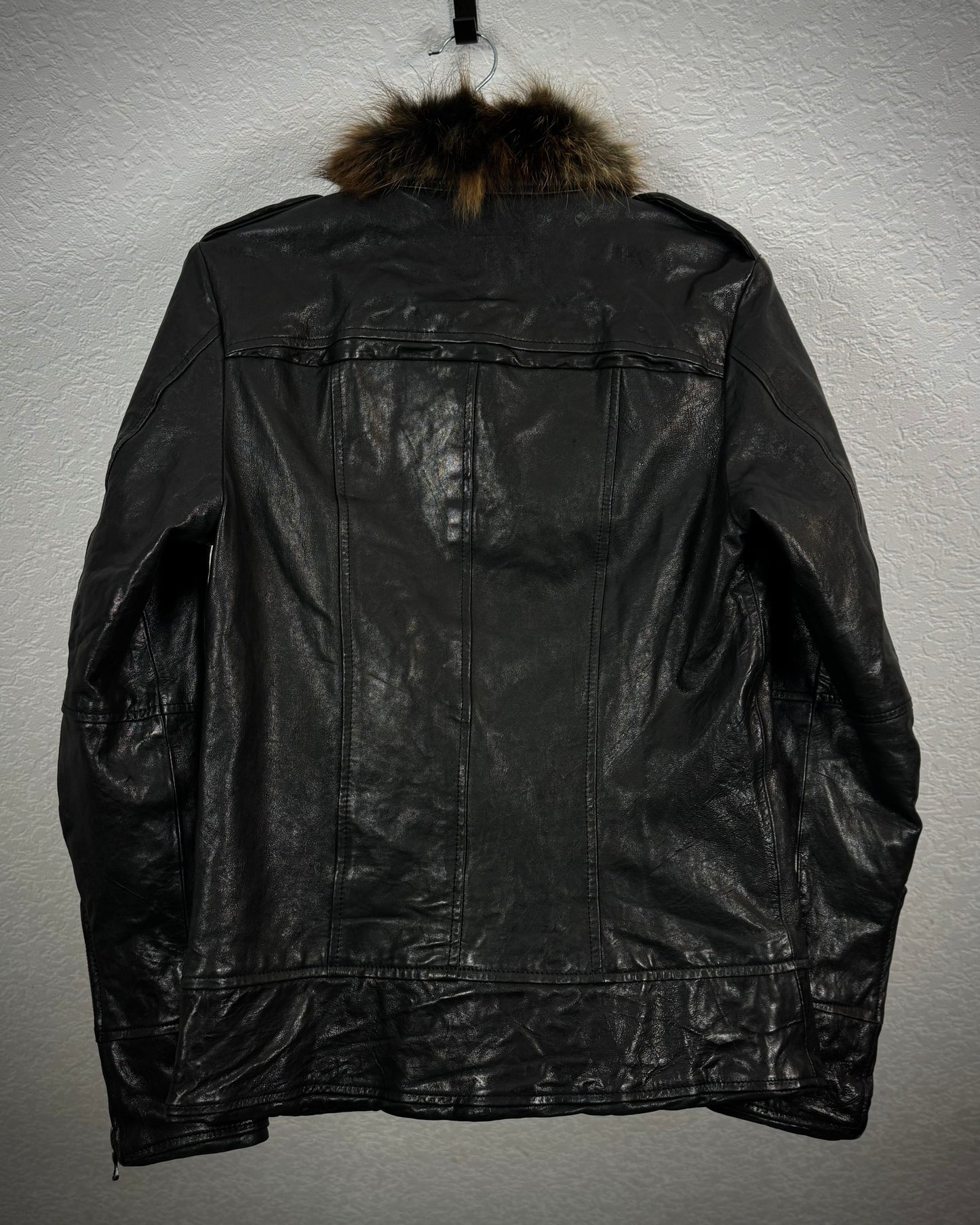 Shellac Fur Collar Leather Jacket