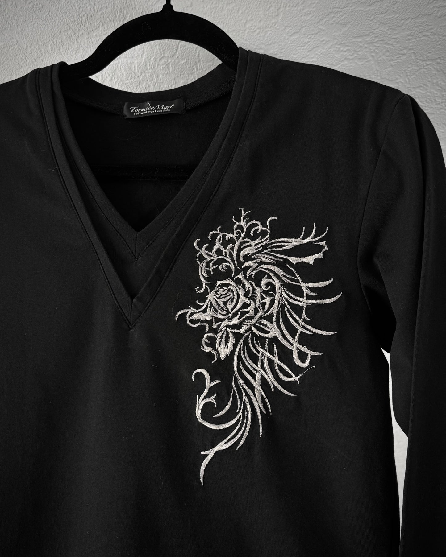 Tornado Mart Tribal Rose Embroidery Double Collar Longsleeve Shirt