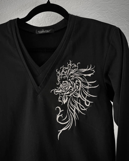 Tornado Mart Tribal Rose Embroidery Double Collar Longsleeve Shirt