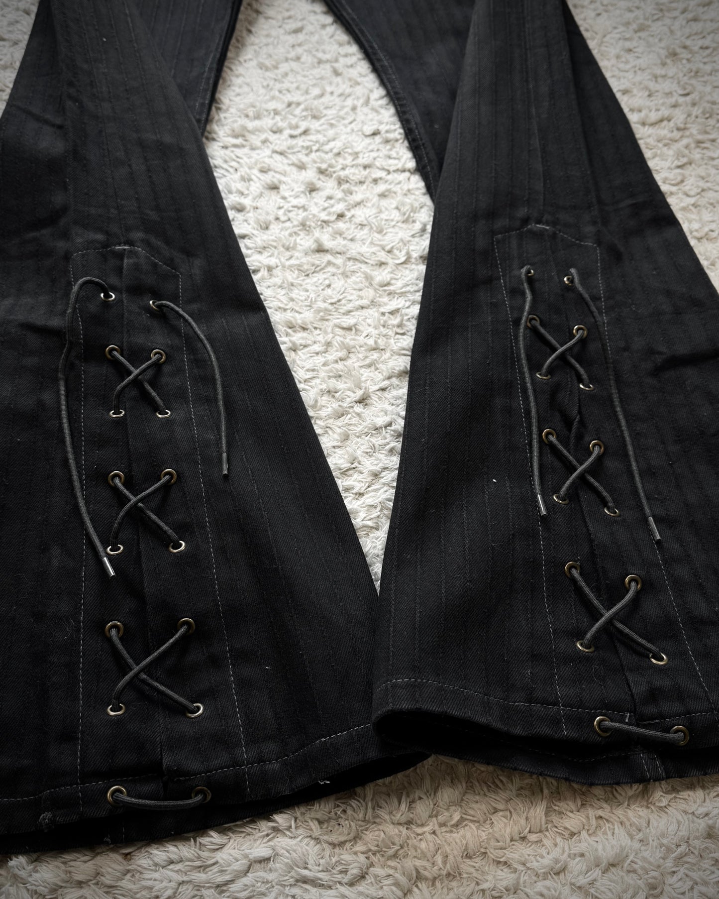 Tornado Mart Pin Striped Lace Up Flared Pants