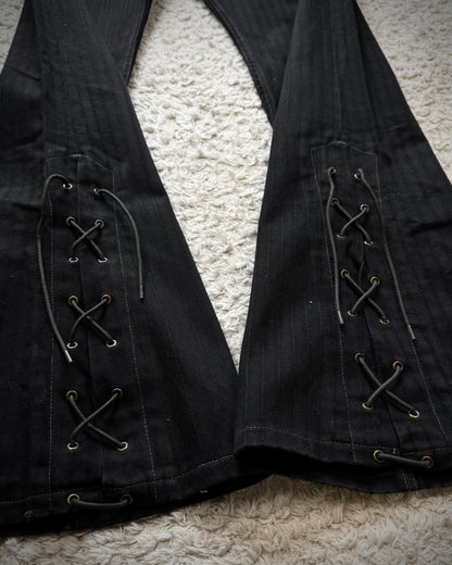 Tornado Mart Pin Striped Lace Up Flared Pants