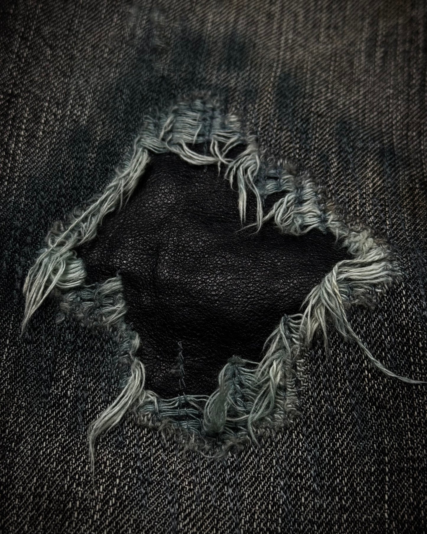 Back Bone Leather Repaired Flared Jeans