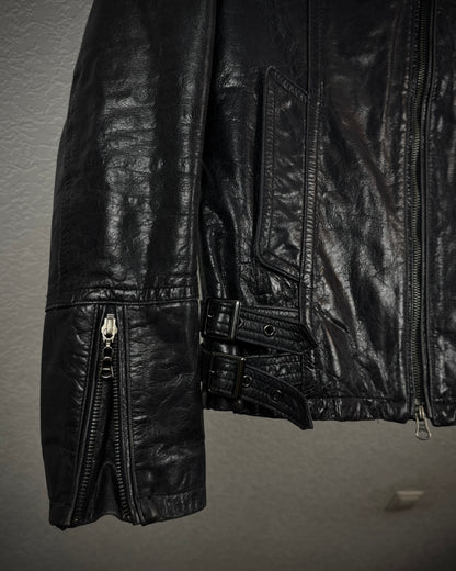 Tornado Mart Raccoon Fur Collar Cowhide Leather Jacket