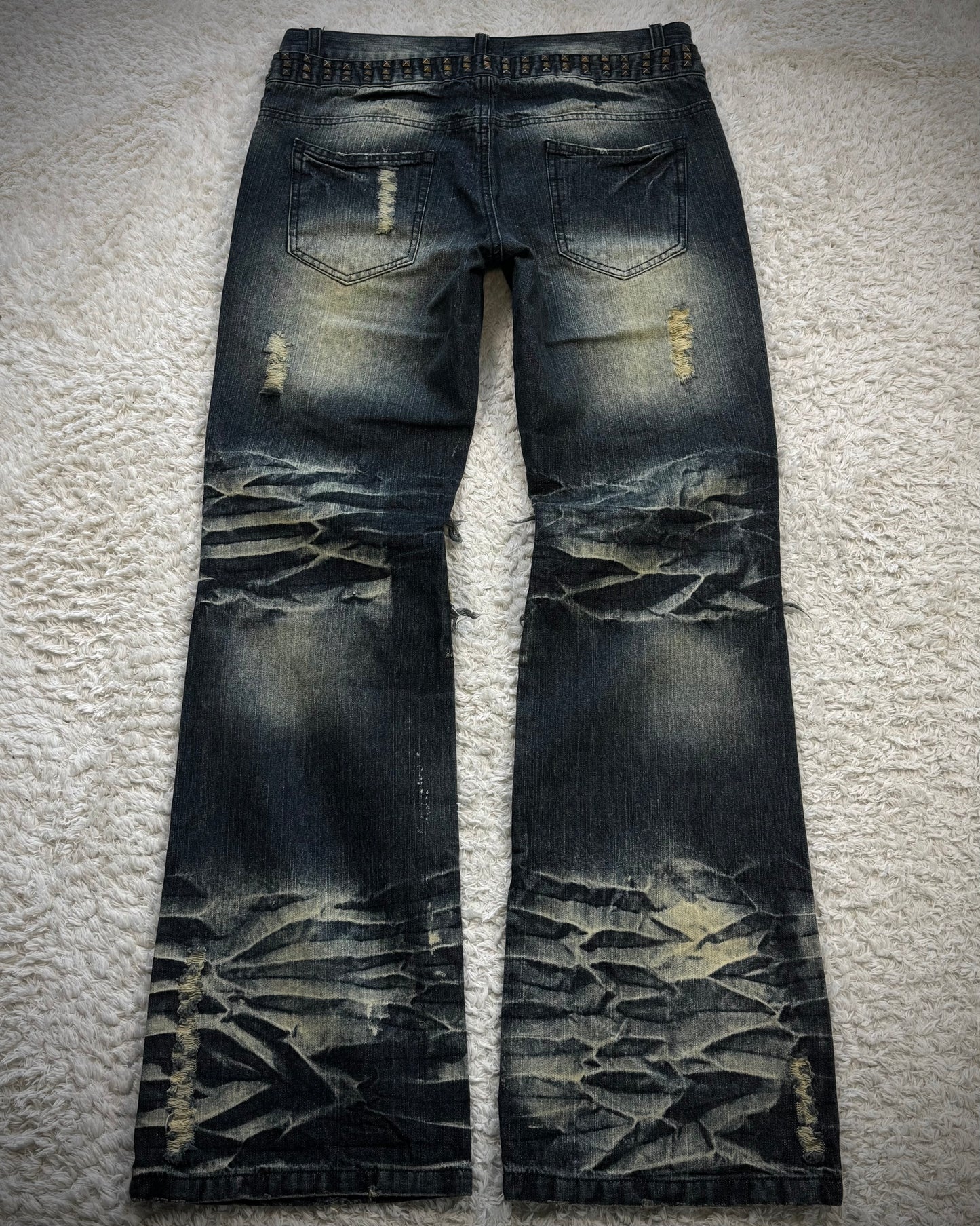 Black Baccara Double Waisted Studs Repaired Bootcut Jeans