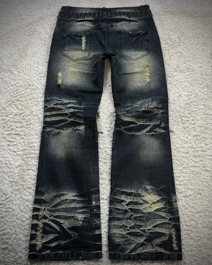 Black Baccara Double Waisted Studs Repaired Bootcut Jeans