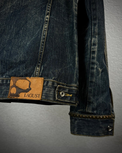 Lagust Studded Fur Collar Denim Jacket