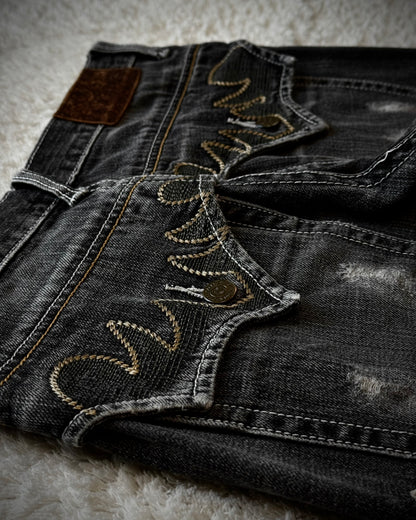 Tornado Mart Tribal Embroidery Spiral Flared Jeans