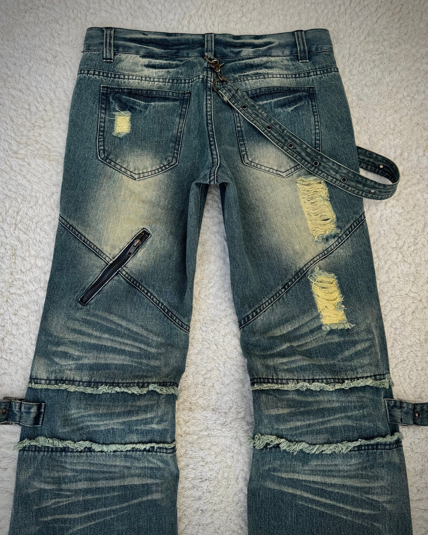 Black Baccara Mud Washed Belted Straps Flared Jeans