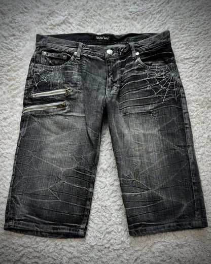 Wild Life Spider Web Leather Flap Denim Shorts
