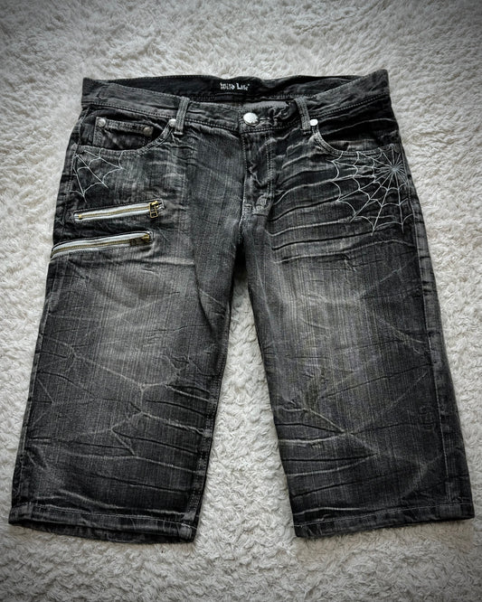 Wild Life Spider Web Leather Flap Denim Shorts