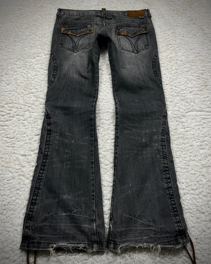 Tornado Mart Python Detailed Mud Washed Lace Up Flared Jeans