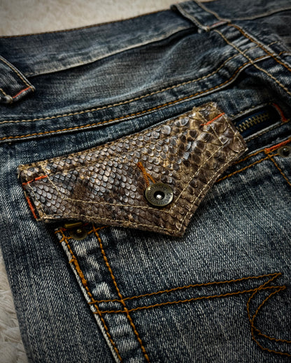 Semantic Design Python Pocket Detailed Spiral Flared Jeans