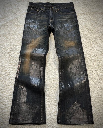 Semantic Design Crocodile Wax Splatter Mud Washed Bootcut Denim