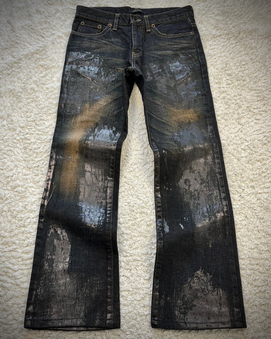 Semantic Design Crocodile Wax Splatter Mud Washed Bootcut Denim