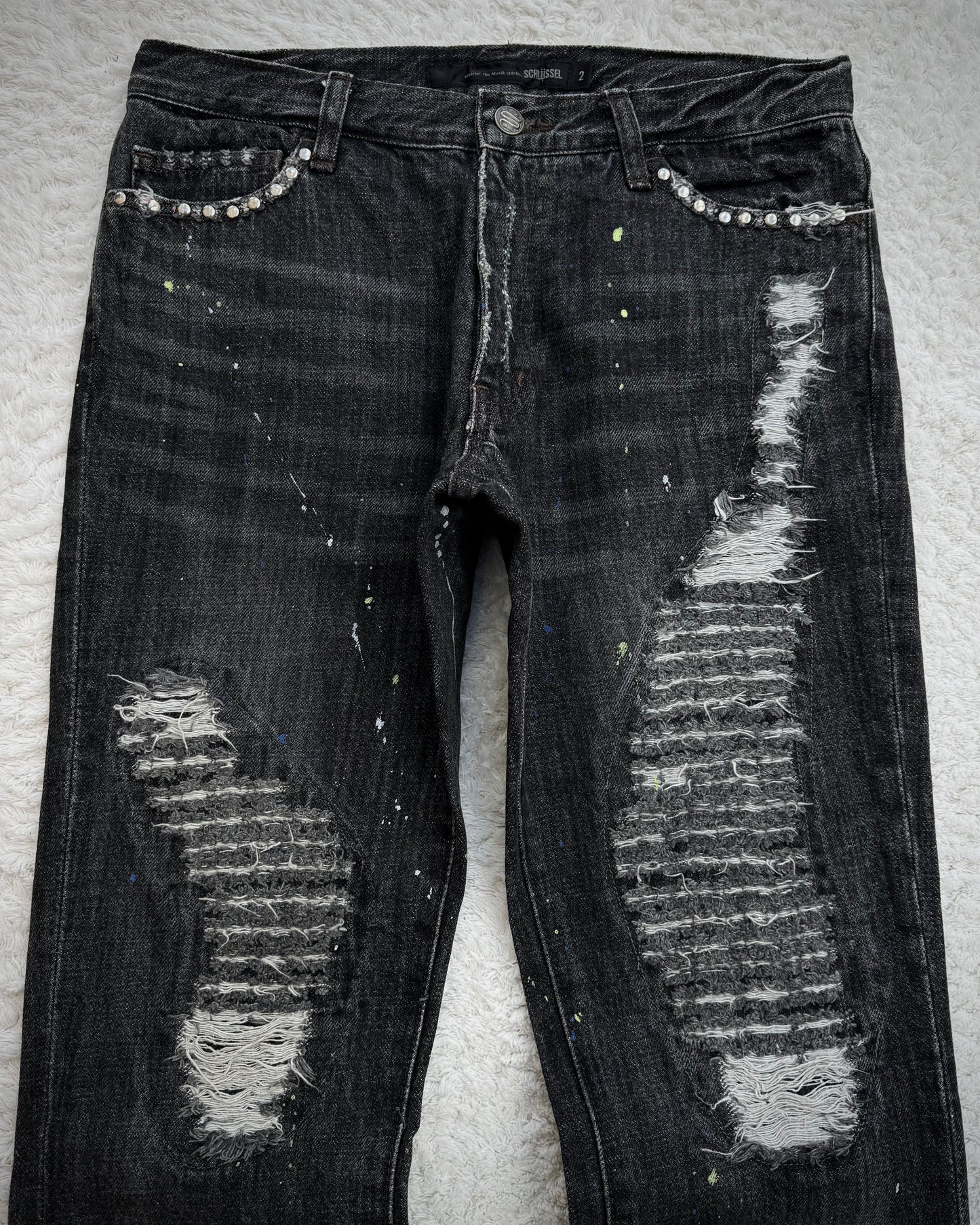 Schlüssel Snakeskin Patches Distressed Bootcut Denim