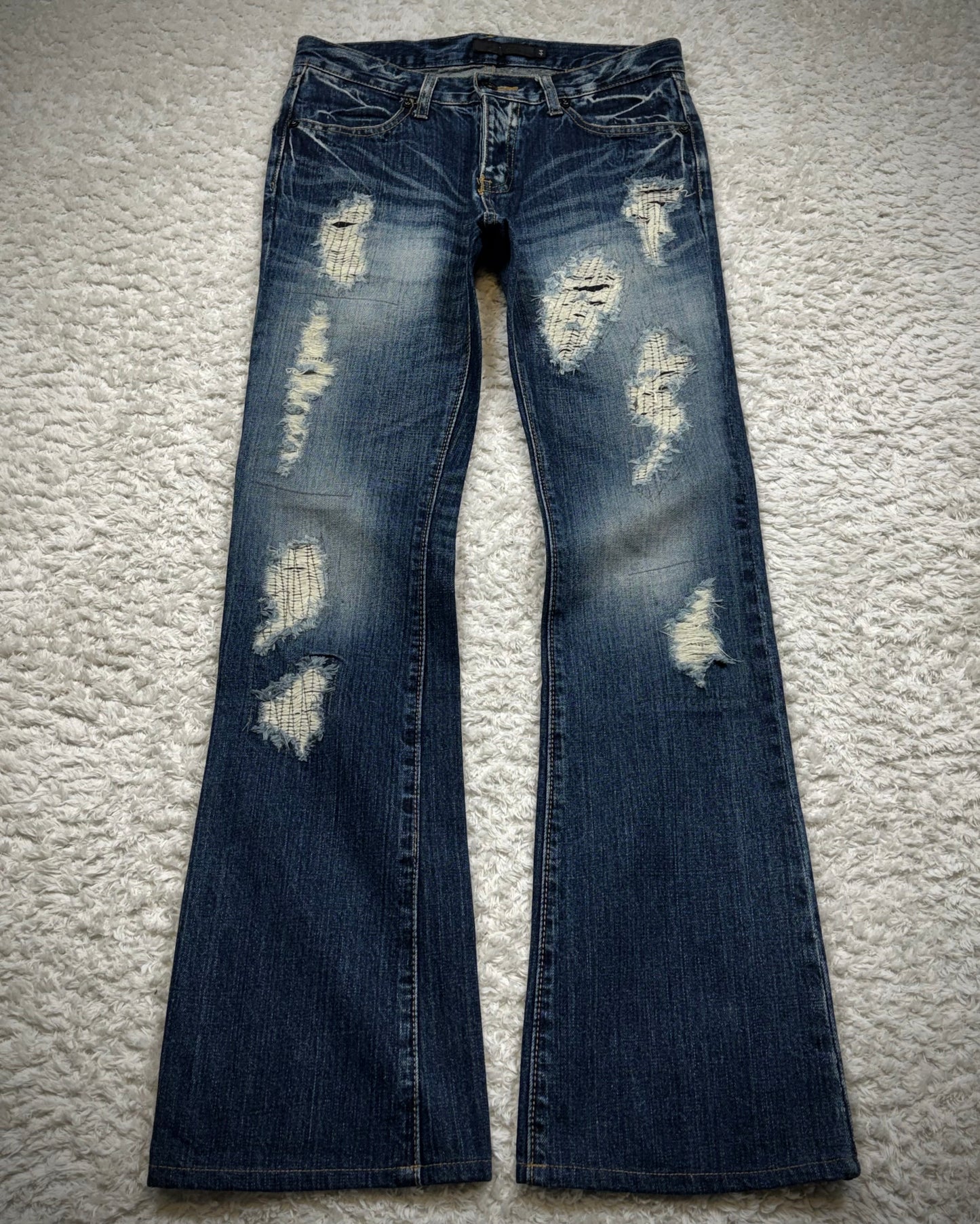 Fuga Stitch Repaired Clawmarks Washed Bootcut Jeans