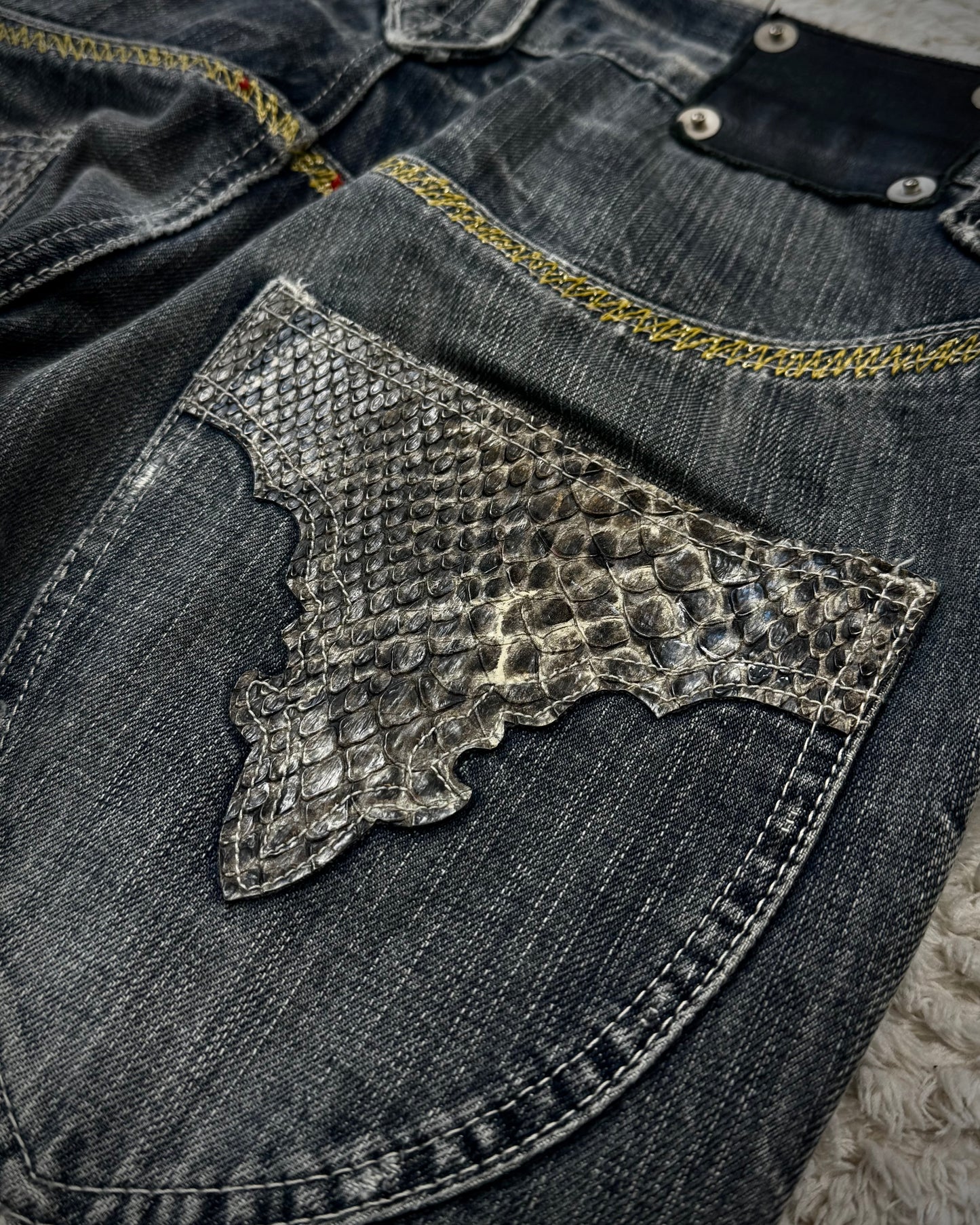 Semantic Design Python Detailed Sword Knee Bootcut Jeans