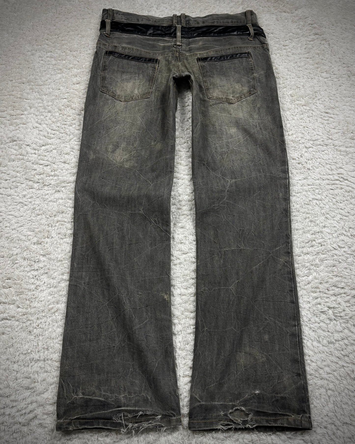In The Attic Double Waisted Leather Detailed Lace Up Bootcut Jeans