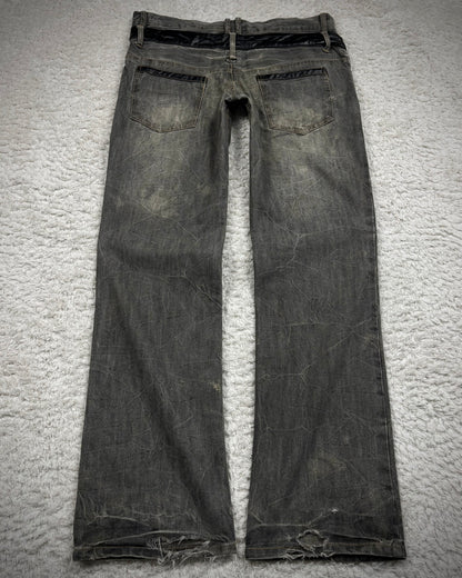 In The Attic Double Waisted Leather Detailed Lace Up Bootcut Jeans