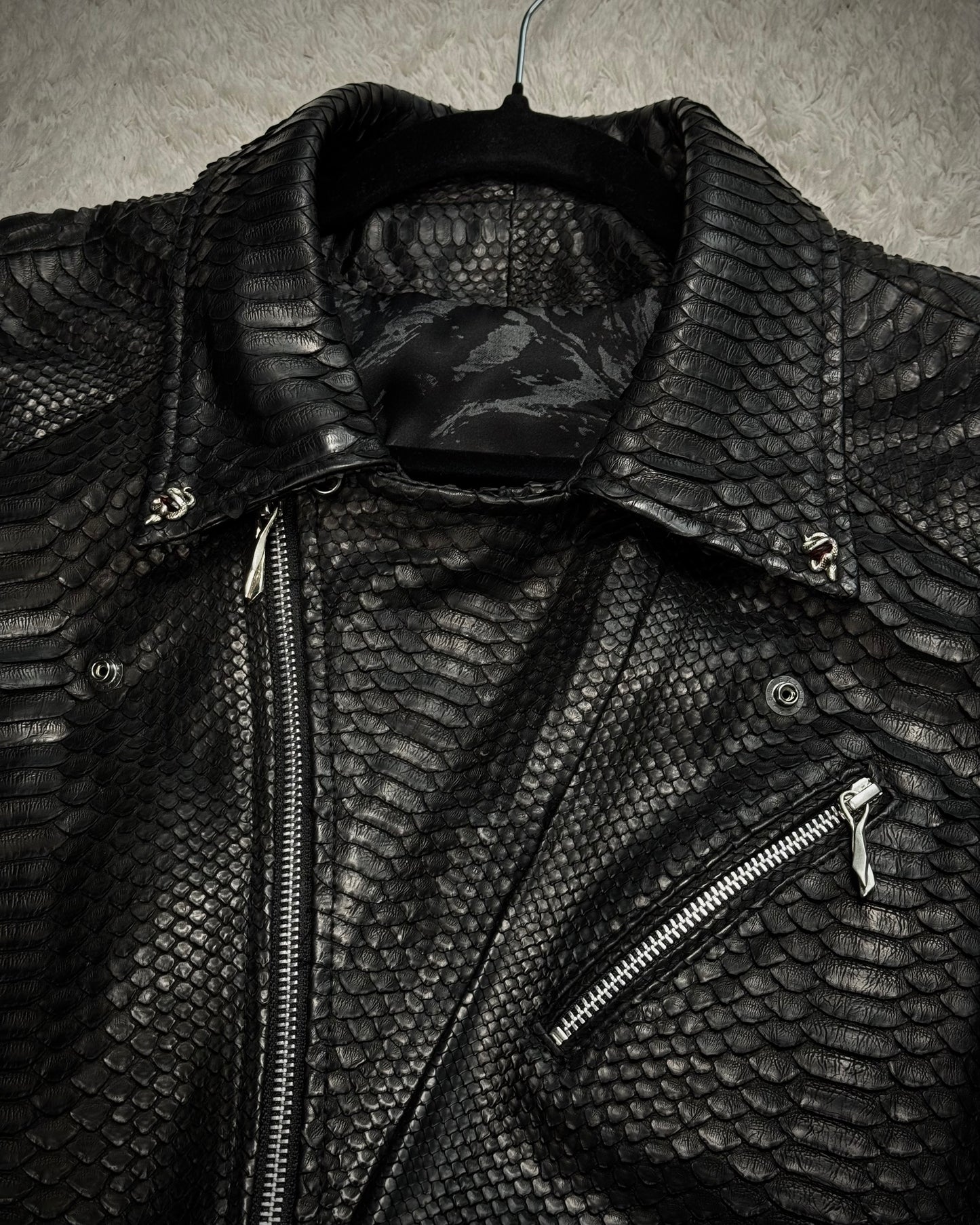14th Addiction “10 Pythons” Pierced Leather Rider Jacket