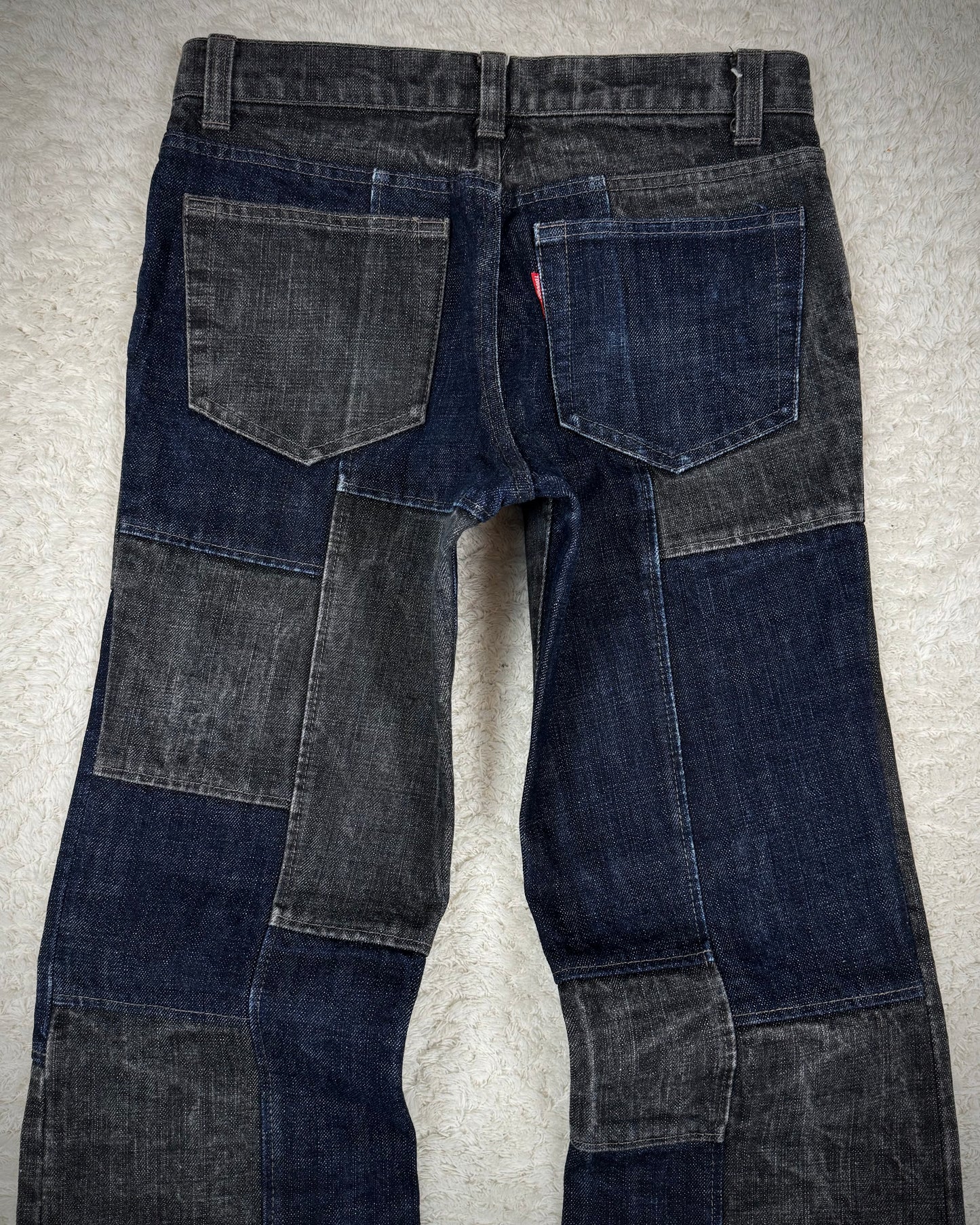 Tornado Mart Raw Denim Patchwork Flared Jeans