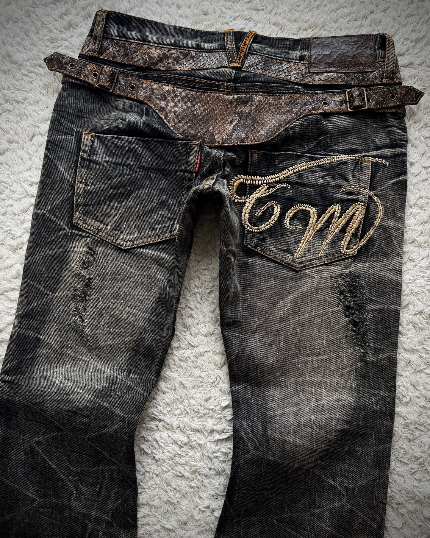 Tornado Mart Python Belted Flared Jeans