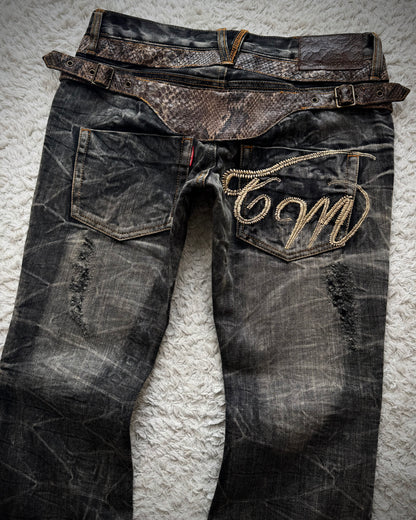 Tornado Mart Python Belted Flared Jeans