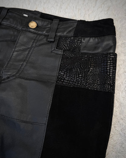 Patrick Cox Flared Textured Leather Patchwork Pants