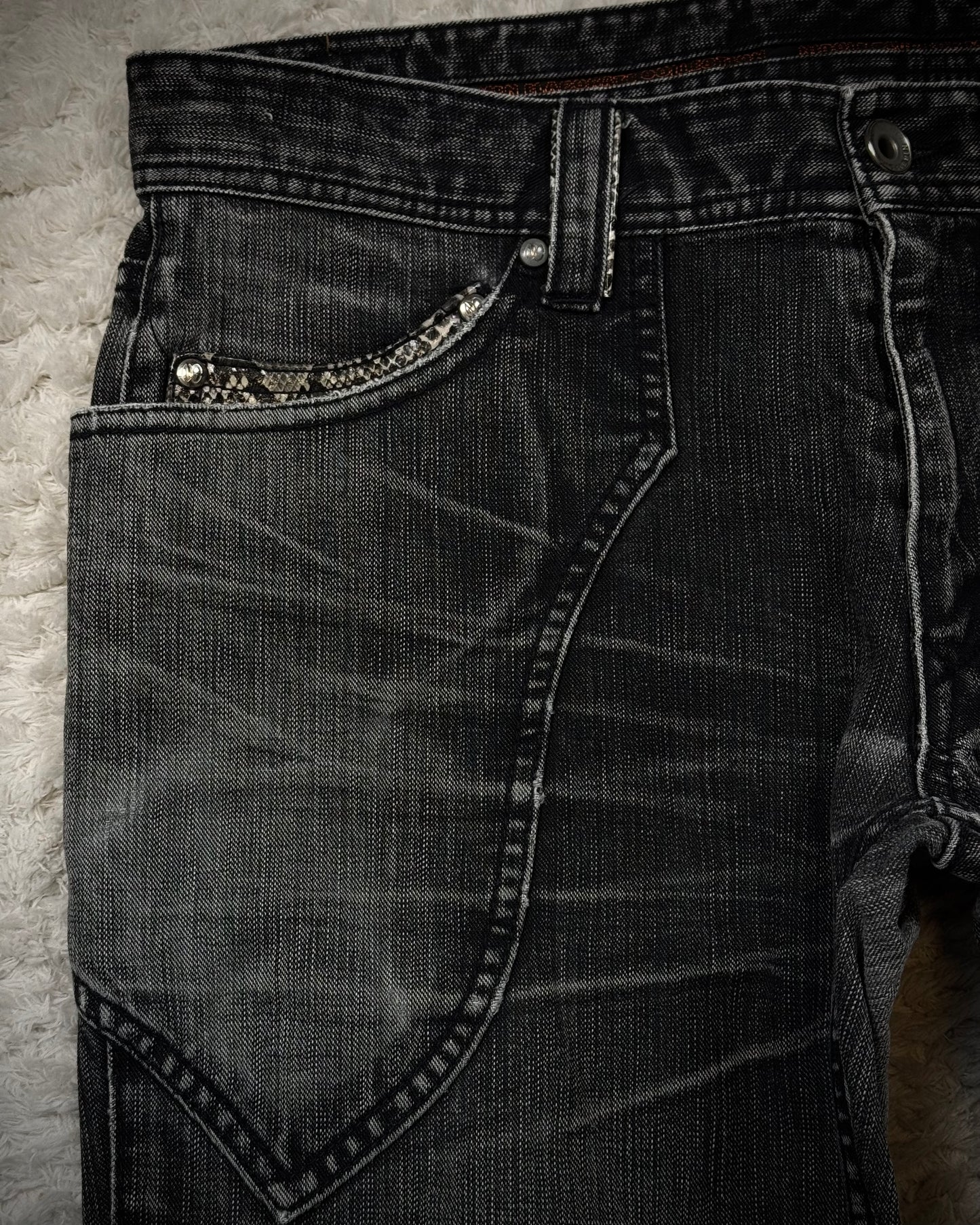 Nicole Club Python Detailed Whisker Washed Bootcut Jeans