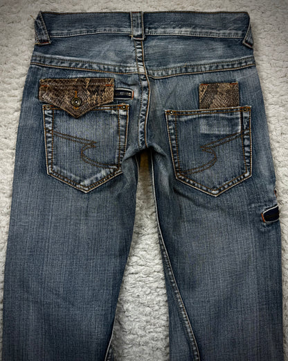 Semantic Design Python Detailed Spiral Flared Jeans