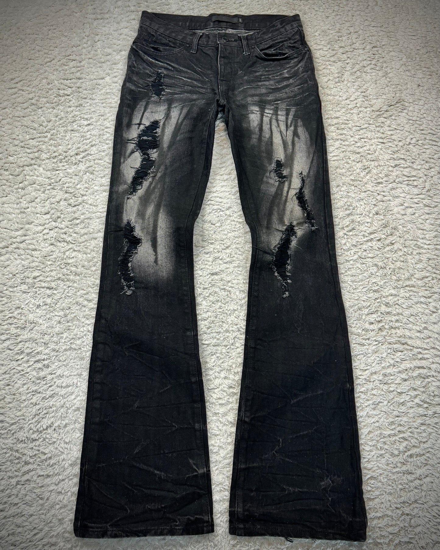 Fuga Whisker Coated Charcoal Washed Flared Jeans