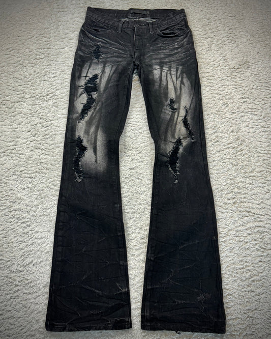 Fuga Whisker Coated Charcoal Washed Flared Jeans