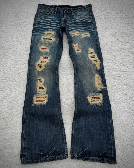Midas Stitch Repaired Distressed Flared Jeans