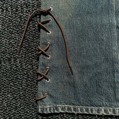 Blue Way Mud Wash Pierced Lace-Up Bootcut Denim