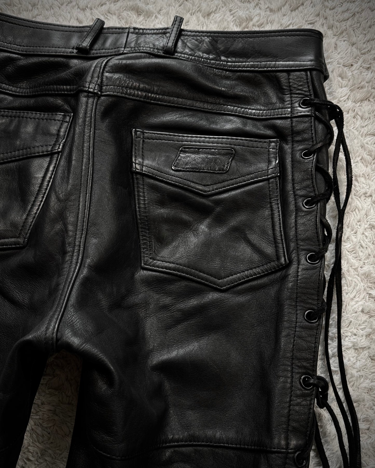 Polo Leather Lace Up Biker Pants