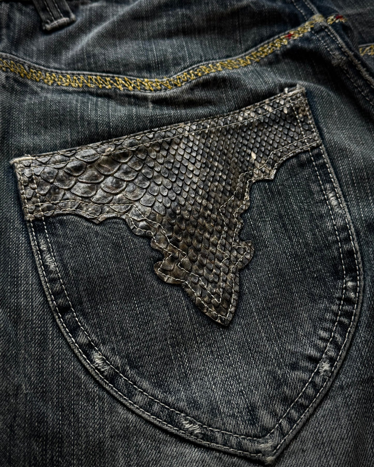 Semantic Design Python Detailed Sword Knee Bootcut Jeans