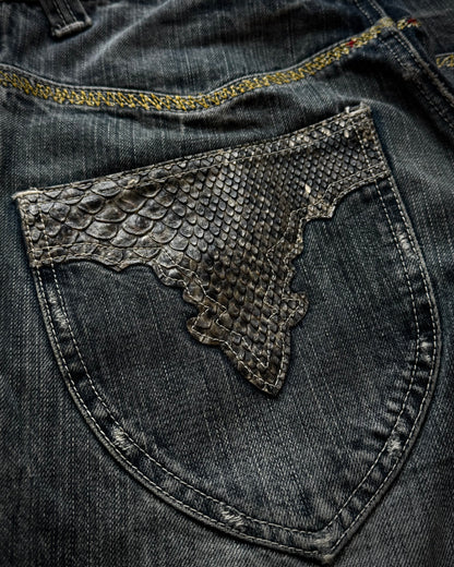 Semantic Design Python Detailed Sword Knee Bootcut Jeans